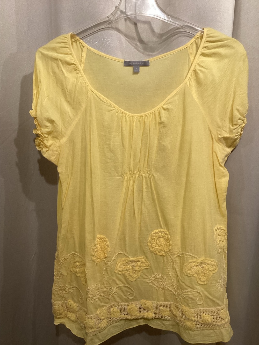 NY Collection Yellow Embroidered Scoop Neck Blouse